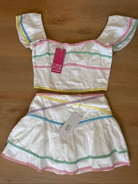 Cake For Dinner White Two-Piece Crop Top & Skirt - 100% cotton